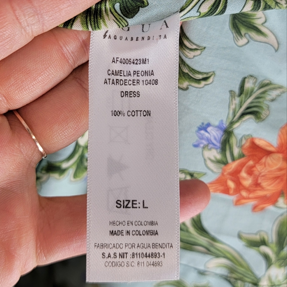 NWT Agua by Agua Bendita Camelia Peonia Atardecer Ruched Midi Dress Large - Picture 10 of 14